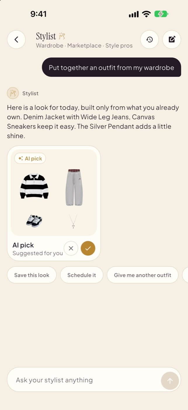 Peffet AI stylist screen